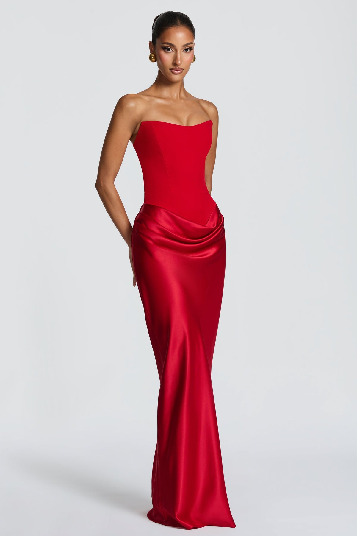 EVIE | Satin-Look Wrap Tie-Up Strapless Maxi Dress