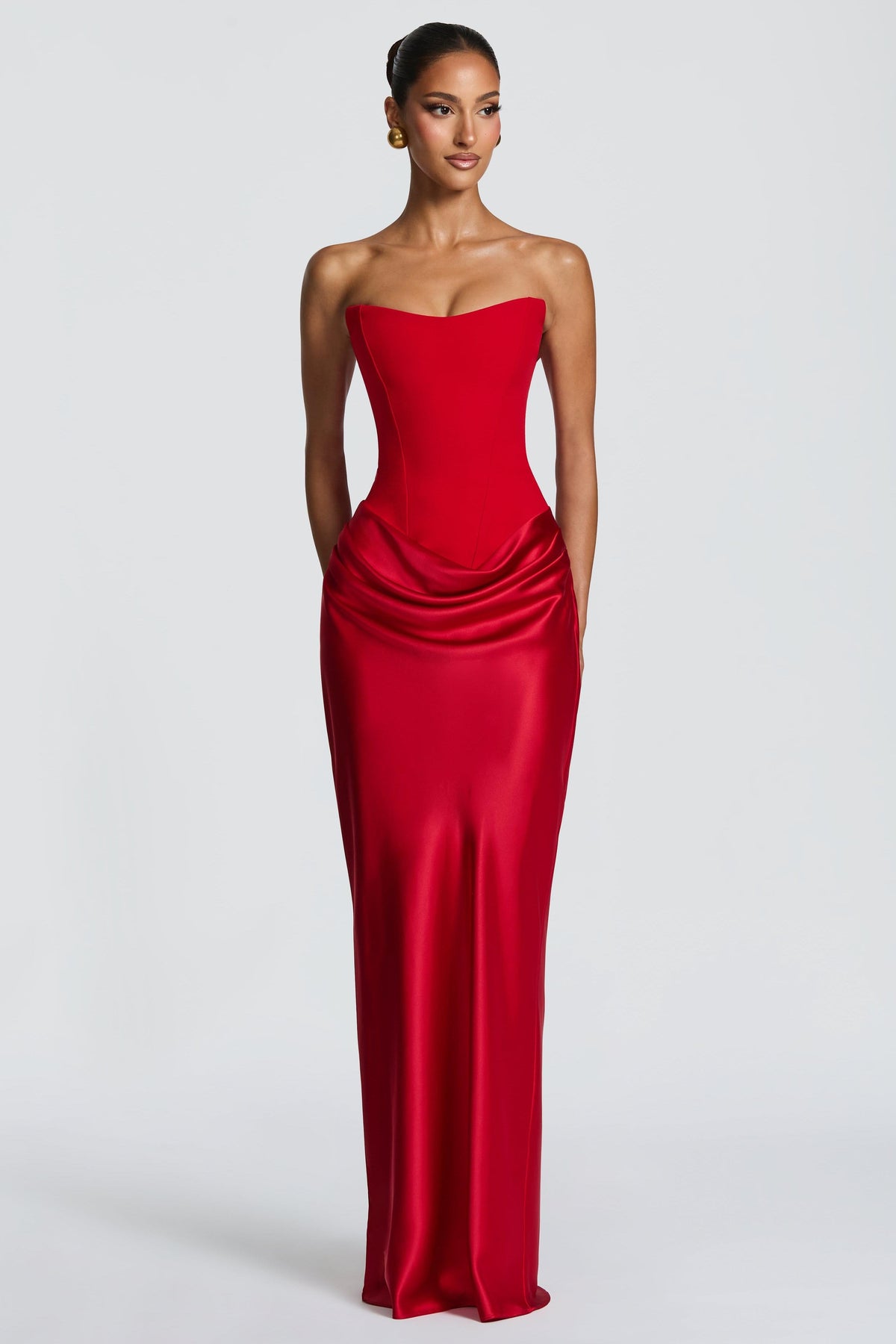 EVIE | Satin-Look Wrap Tie-Up Strapless Maxi Dress