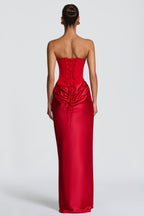 EVIE | Satin-Look Wrap Tie-Up Strapless Maxi Dress