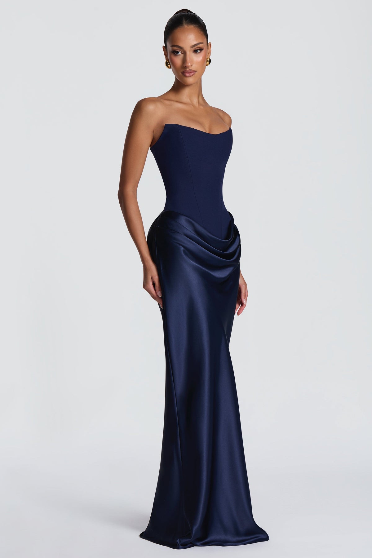EVIE | Satin-Look Wrap Tie-Up Strapless Maxi Dress