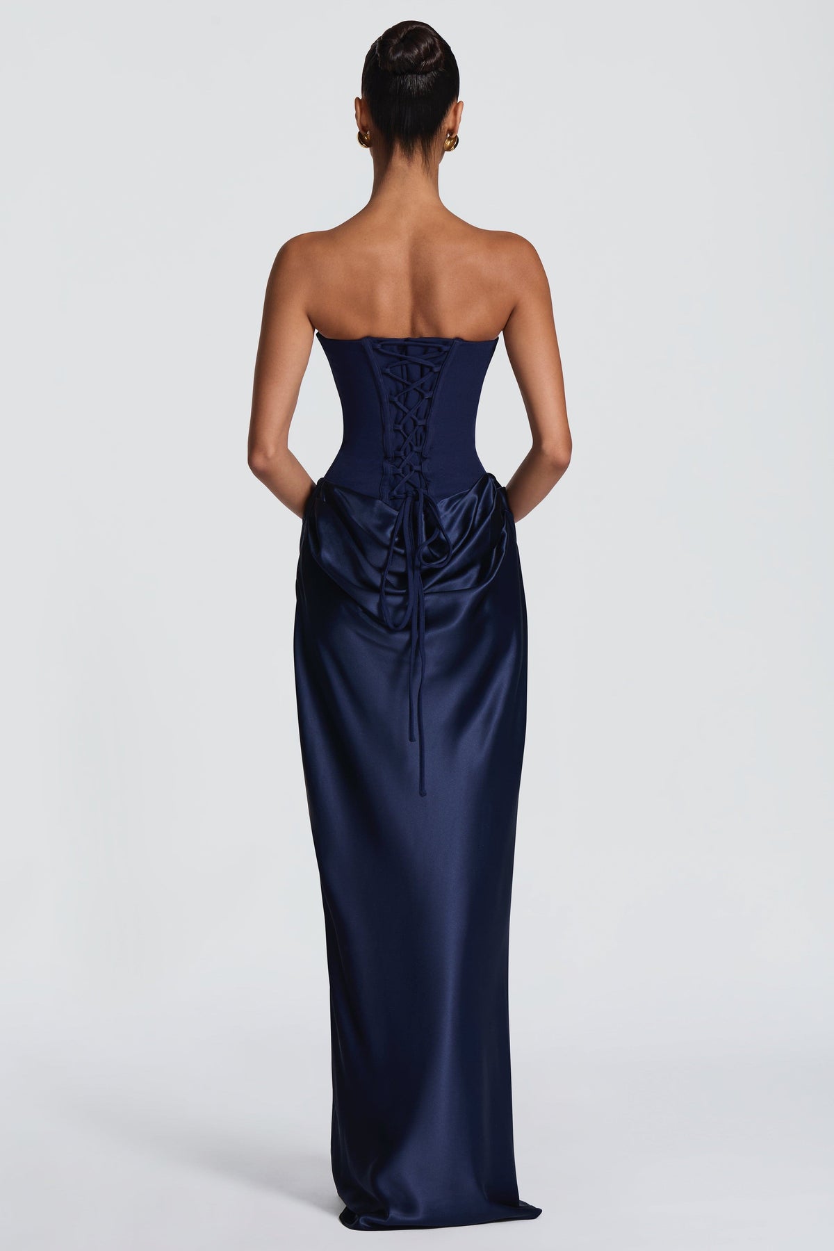EVIE | Satin-Look Wrap Tie-Up Strapless Maxi Dress