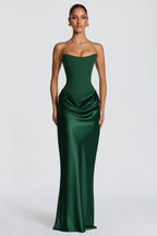 EVIE | Satin-Look Wrap Tie-Up Strapless Maxi Dress