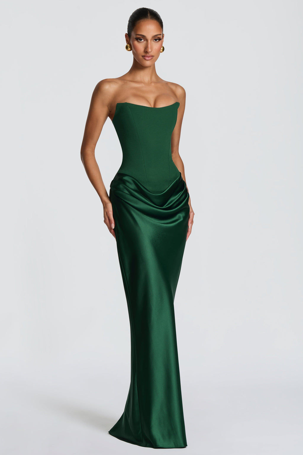 EVIE | Satin-Look Wrap Tie-Up Strapless Maxi Dress