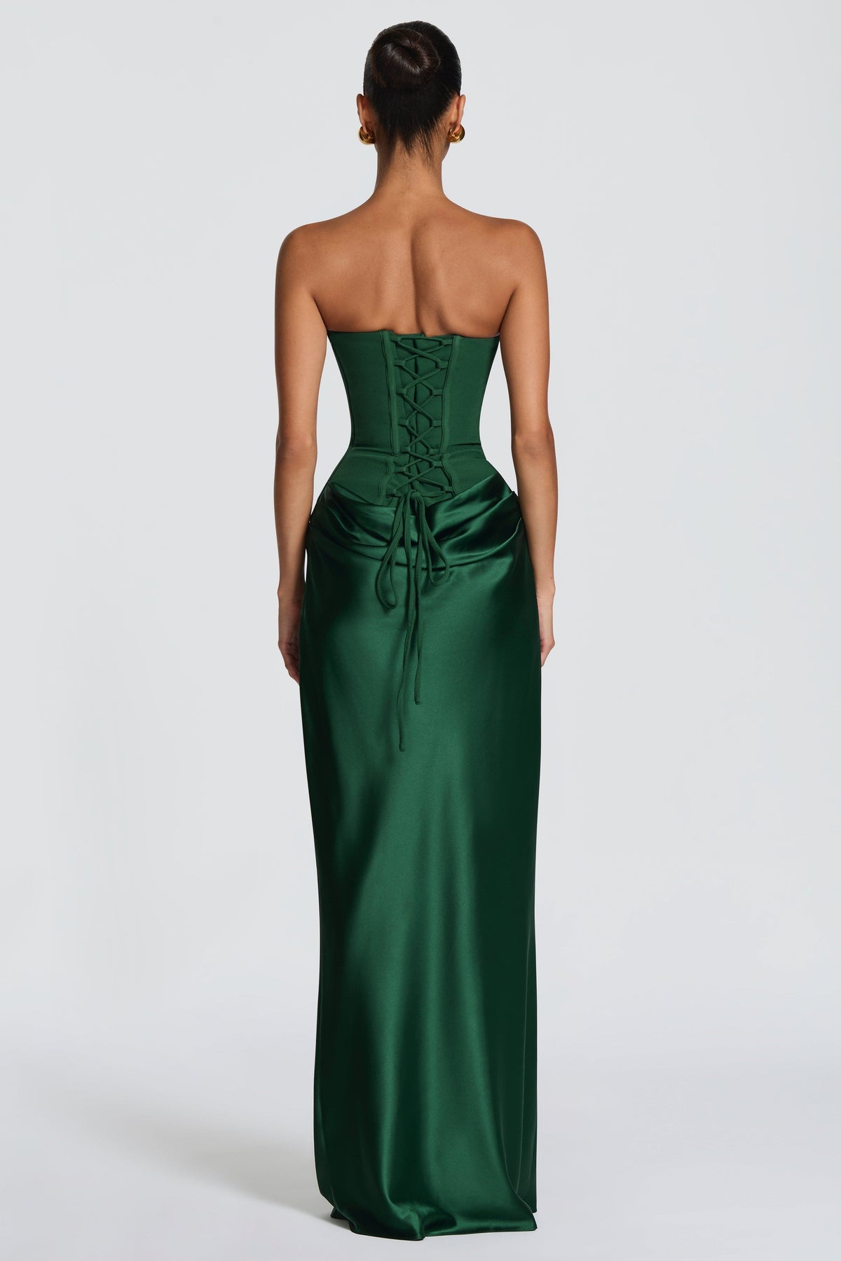 EVIE | Satin-Look Wrap Tie-Up Strapless Maxi Dress