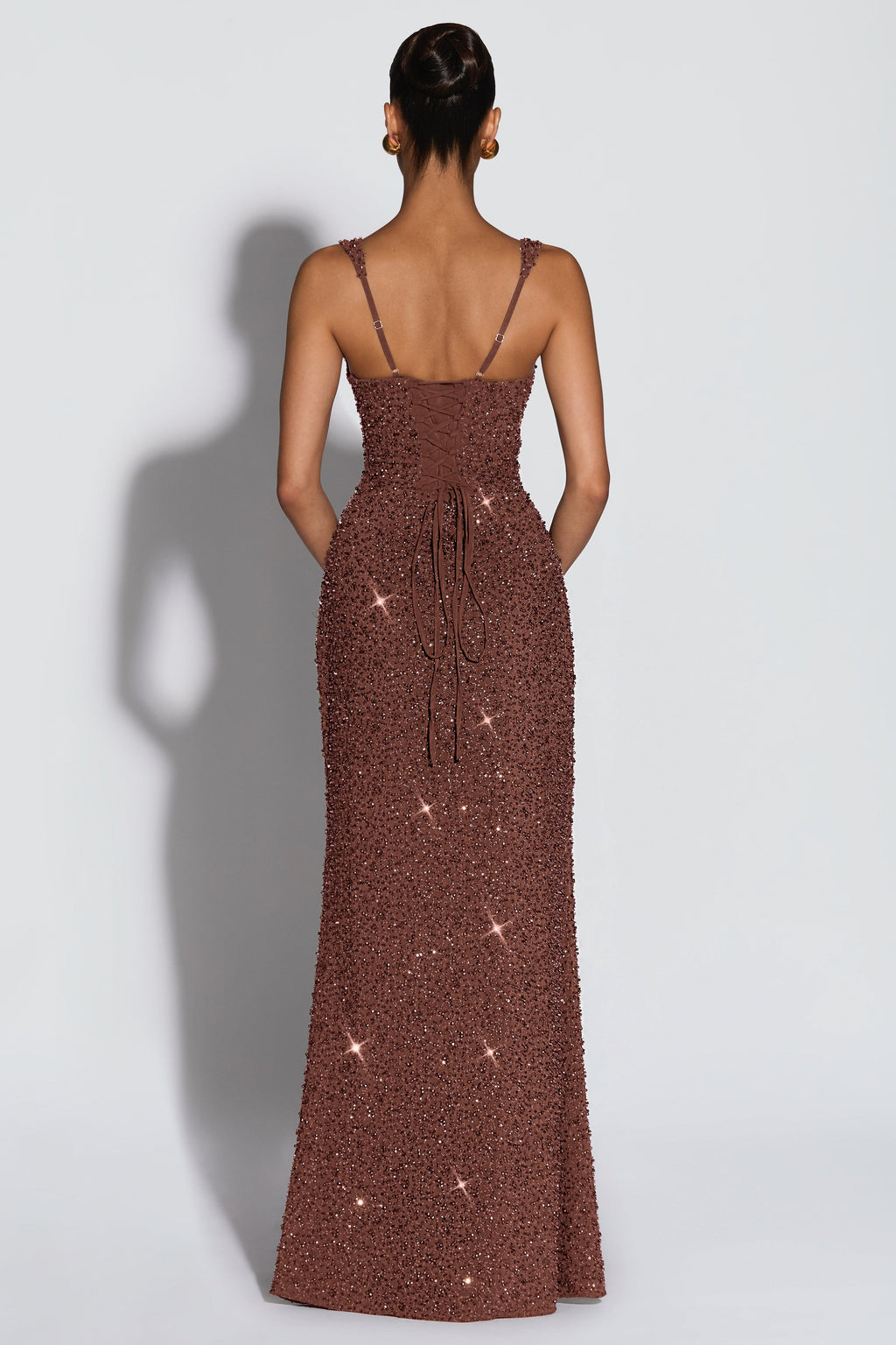EVIE | Sequin Tie-Up Square Neck Maxi Dress