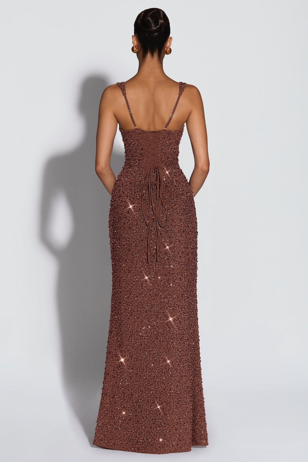 EVIE | Sequin Tie-Up Square Neck Maxi Dress