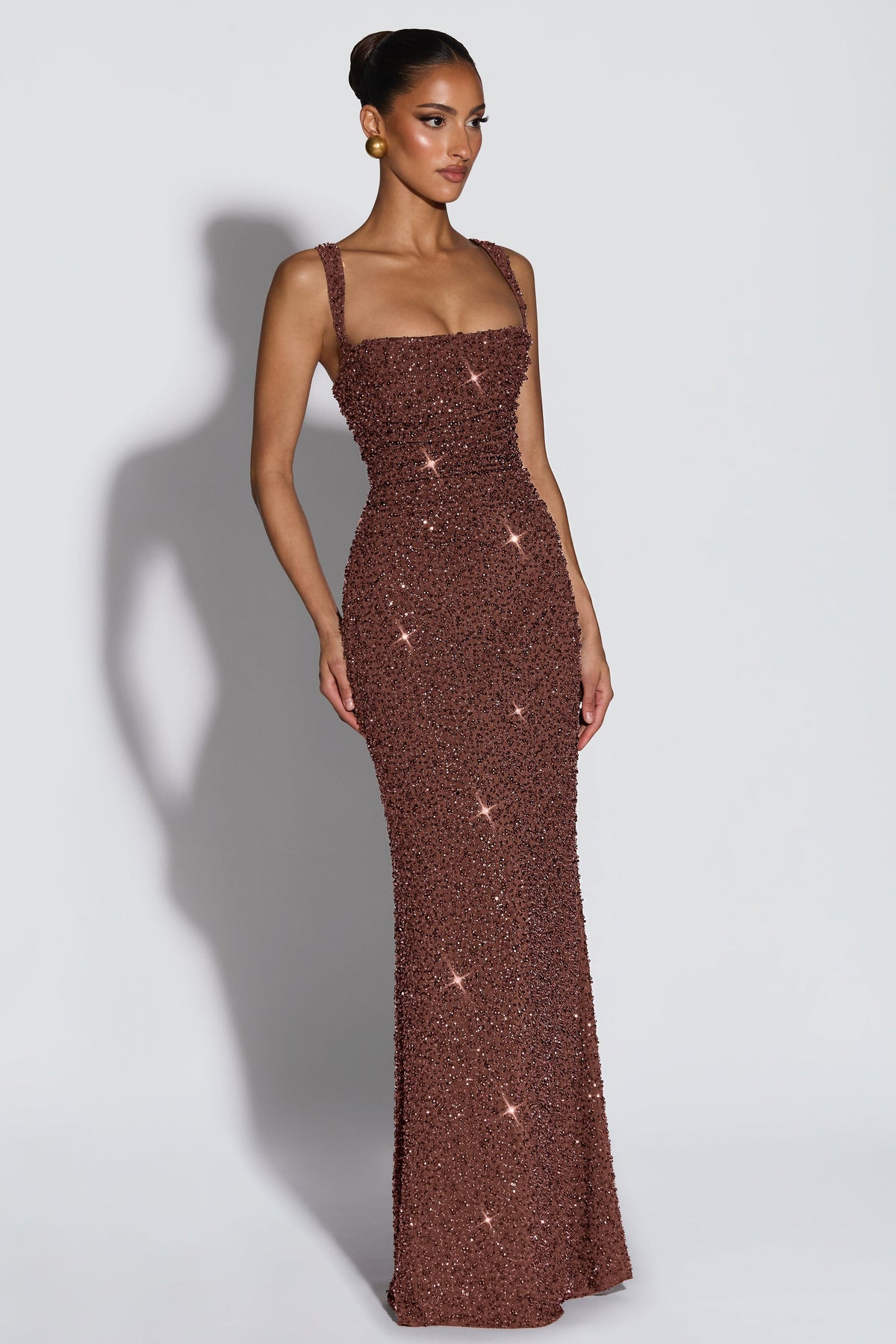 EVIE | Sequin Tie-Up Square Neck Maxi Dress