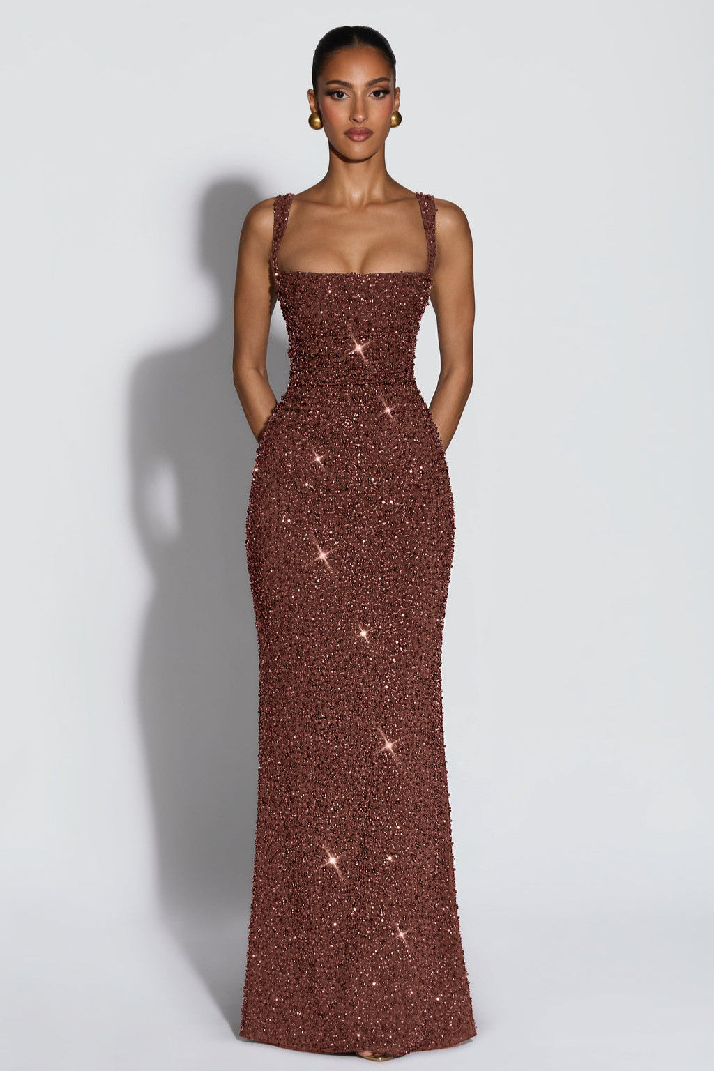 EVIE | Sequin Tie-Up Square Neck Maxi Dress