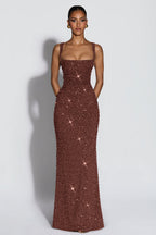 EVIE | Sequin Tie-Up Square Neck Maxi Dress