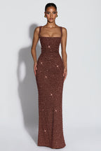EVIE | Sequin Tie-Up Square Neck Maxi Dress