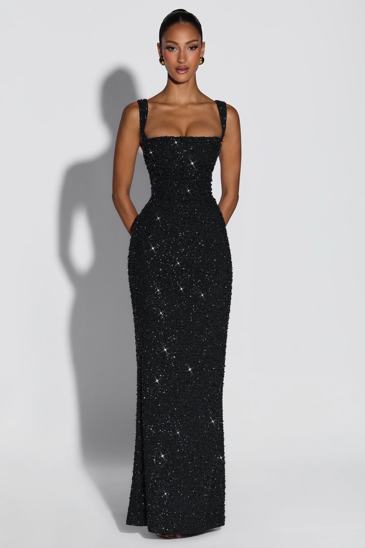 EVIE | Sequin Tie-Up Square Neck Maxi Dress