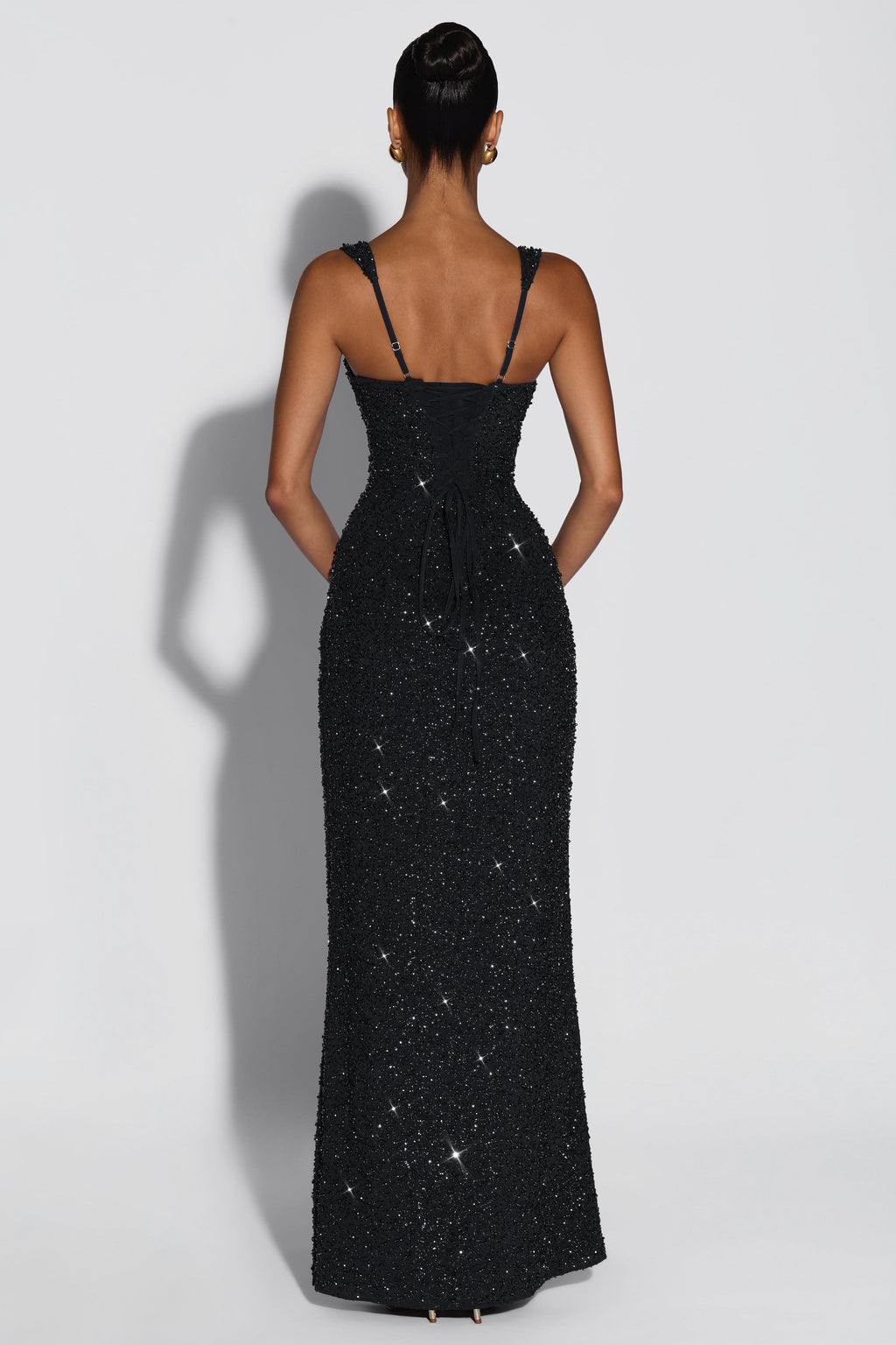 EVIE | Sequin Tie-Up Square Neck Maxi Dress