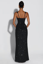 EVIE | Sequin Tie-Up Square Neck Maxi Dress