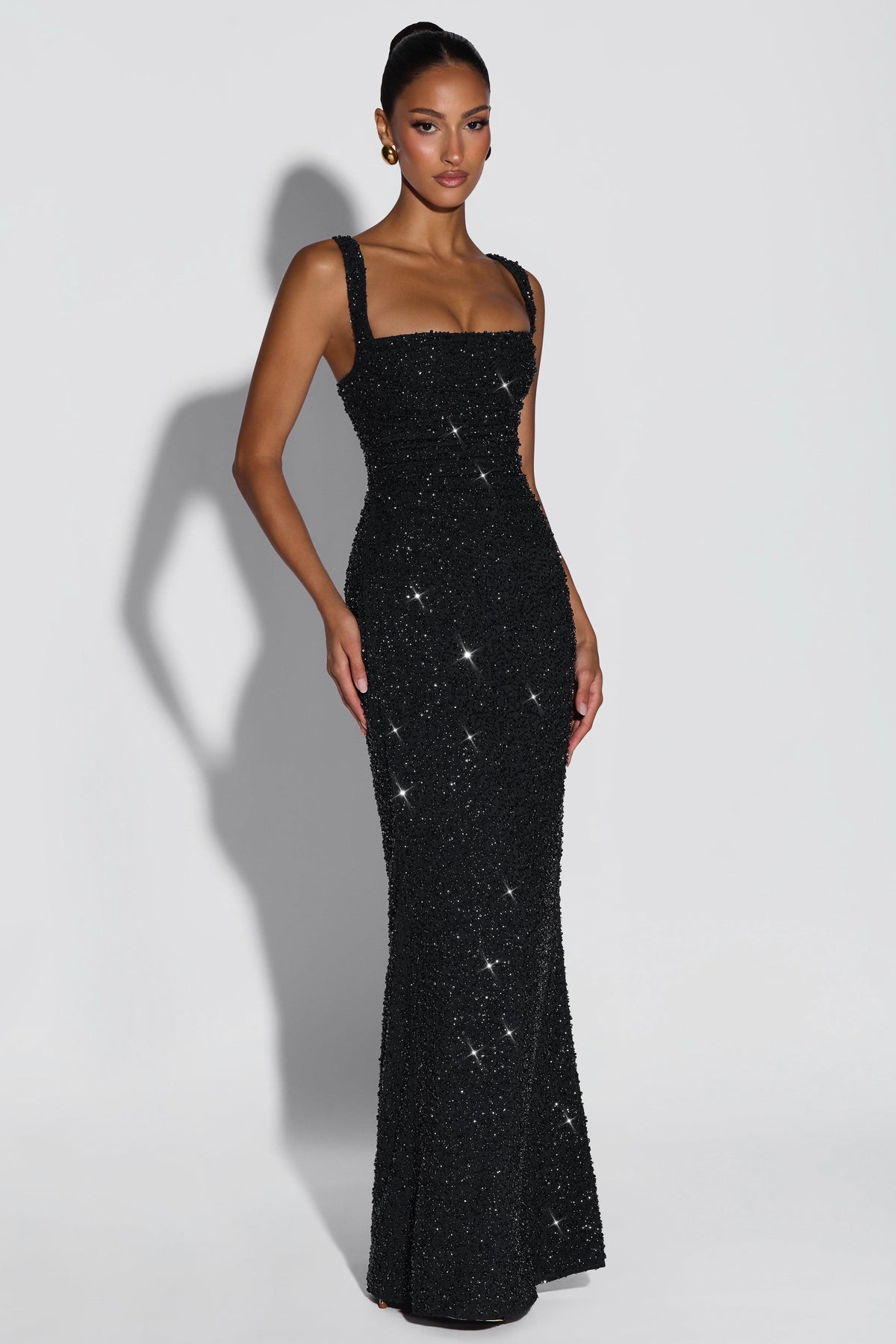 EVIE | Sequin Tie-Up Square Neck Maxi Dress