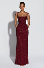 EVIE | Sequin Tie-Up Square Neck Maxi Dress