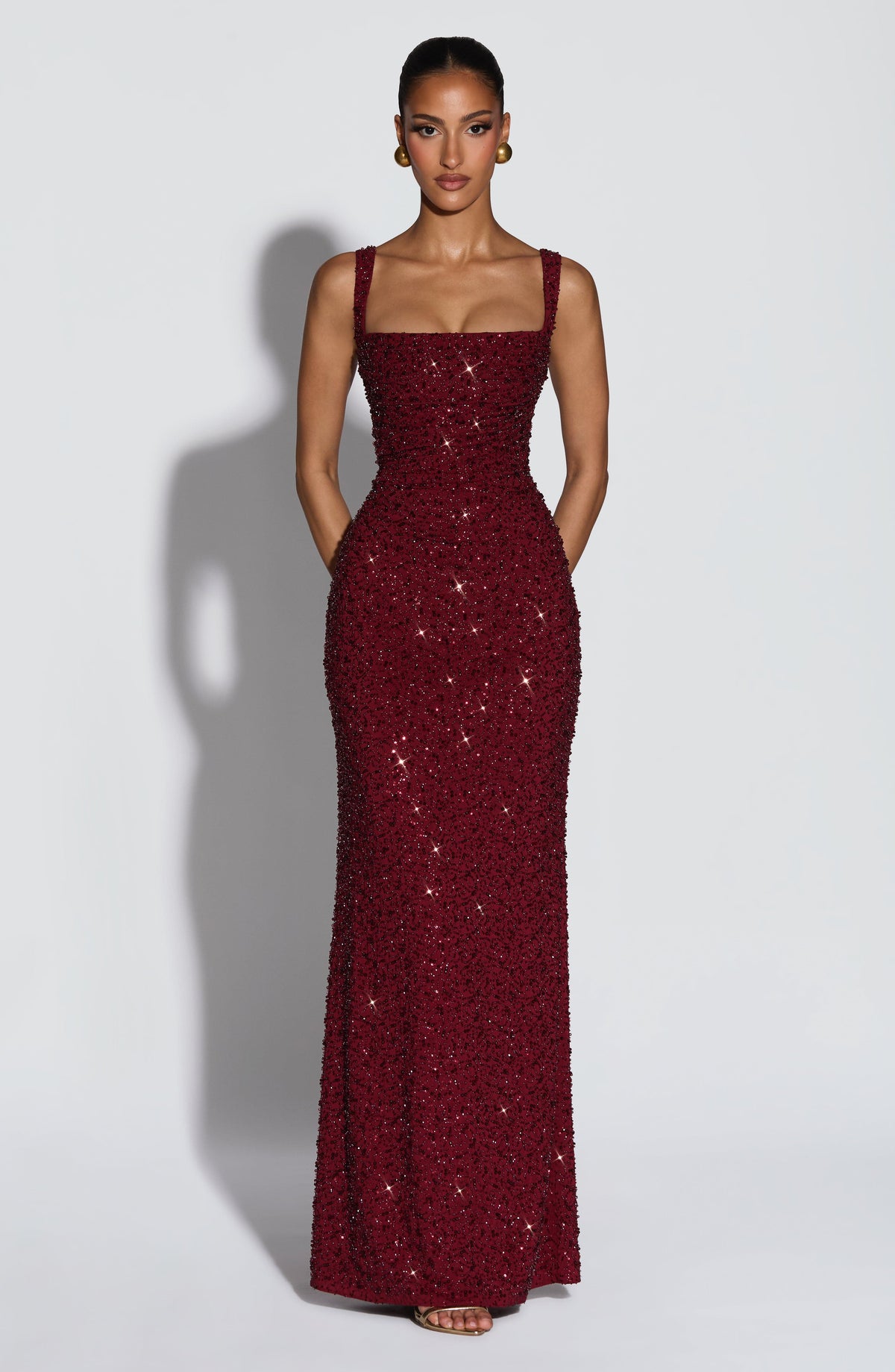 EVIE | Sequin Tie-Up Square Neck Maxi Dress