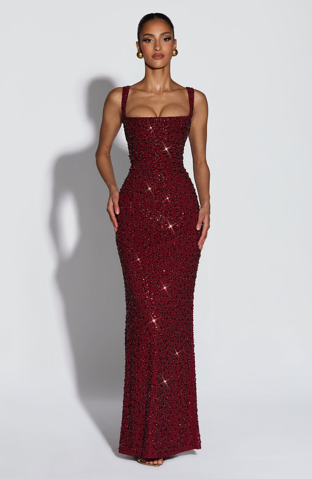 EVIE | Sequin Tie-Up Square Neck Maxi Dress