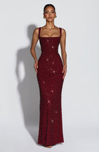 EVIE | Sequin Tie-Up Square Neck Maxi Dress