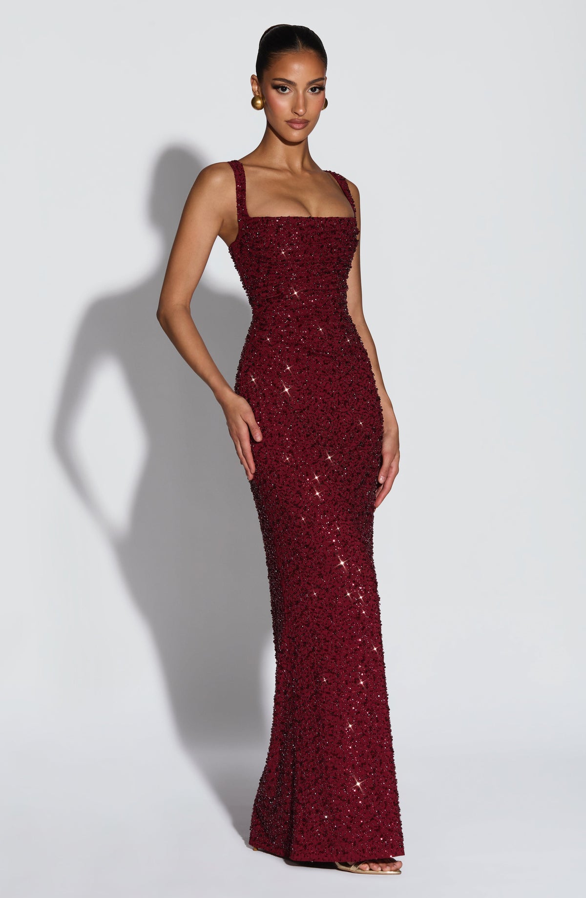 EVIE | Sequin Tie-Up Square Neck Maxi Dress