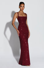 EVIE | Sequin Tie-Up Square Neck Maxi Dress