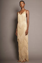 EVIE | Fringe Tiered V-Neck Cami Maxi Dress