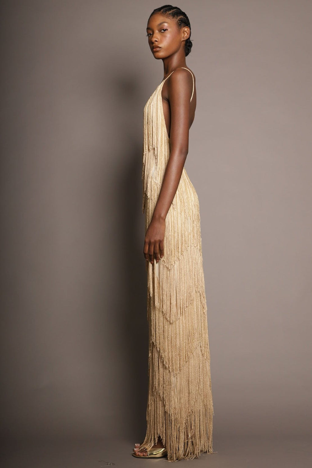 EVIE | Fringe Tiered V-Neck Cami Maxi Dress