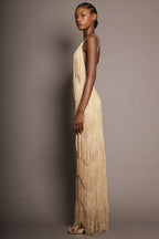 EVIE | Fringe Tiered V-Neck Cami Maxi Dress