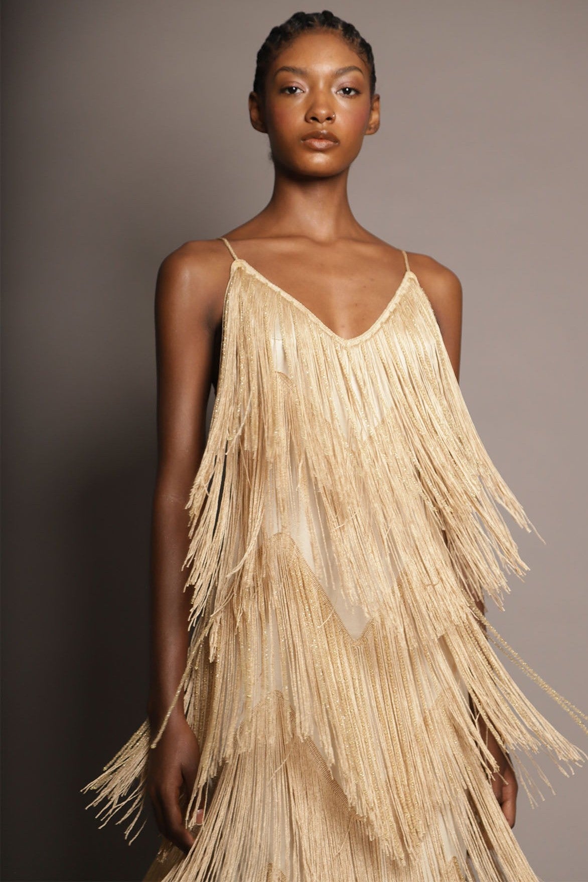 EVIE | Fringe Tiered V-Neck Cami Maxi Dress