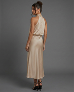 EVIE | Draped Halter Neck Satin-Look Midi Dress