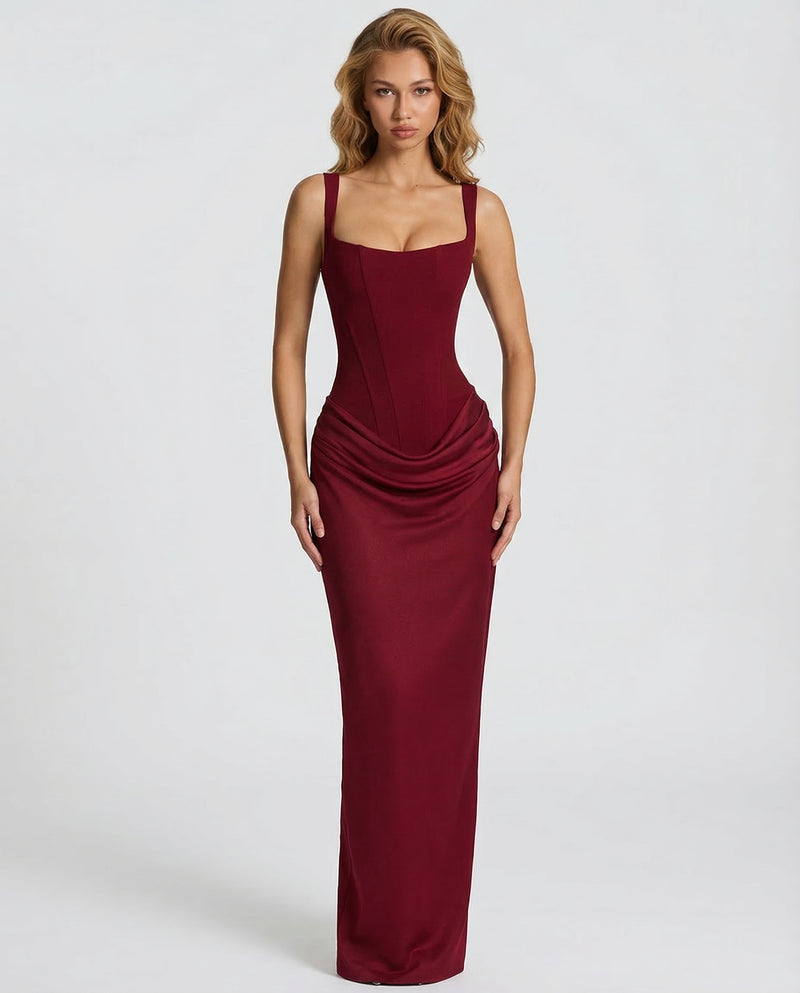 EVIE | Corset Draped Skirt Maxi Dress