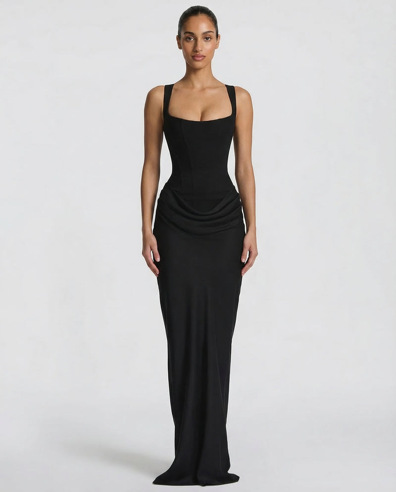 EVIE | Corset Draped Skirt Maxi Dress