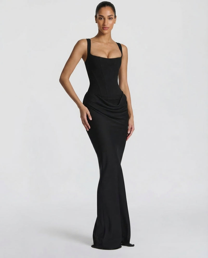 EVIE | Corset Draped Skirt Maxi Dress