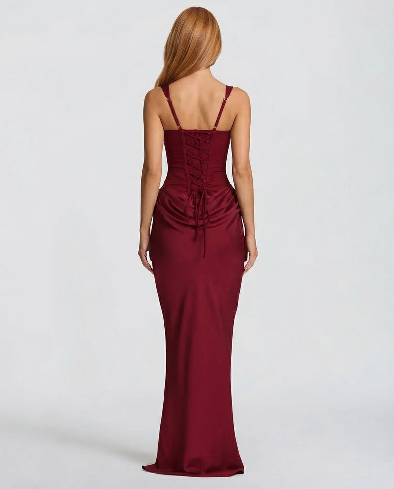 EVIE | Corset Draped Skirt Maxi Dress