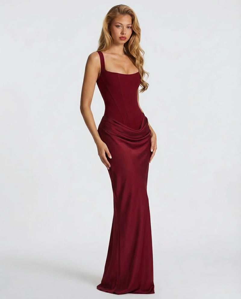 EVIE | Corset Draped Skirt Maxi Dress