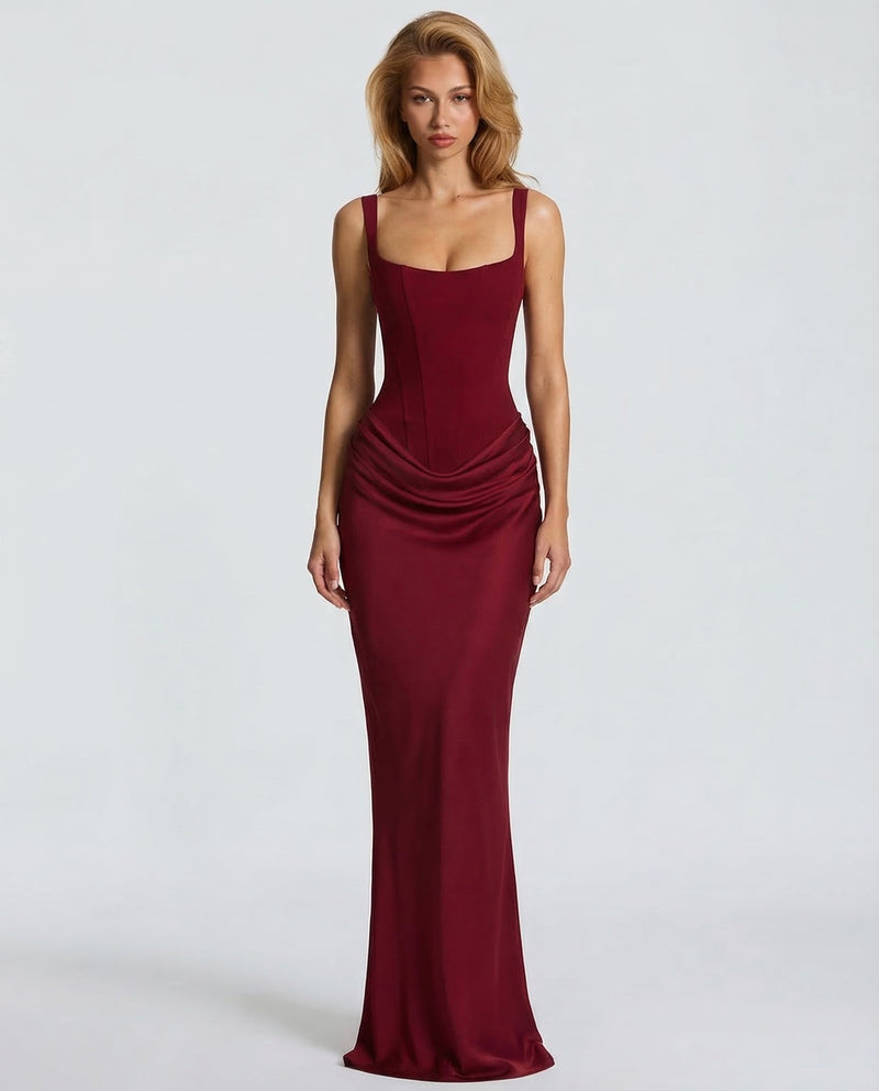 EVIE | Corset Draped Skirt Maxi Dress