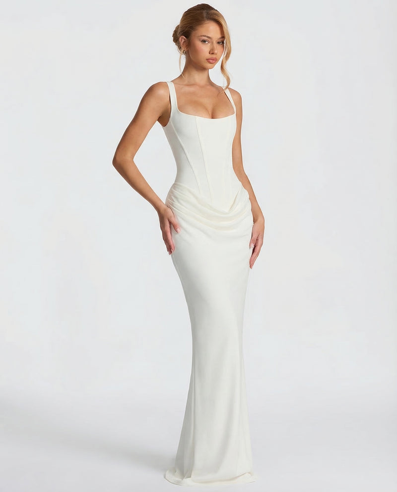 EVIE | Corset Draped Skirt Maxi Dress