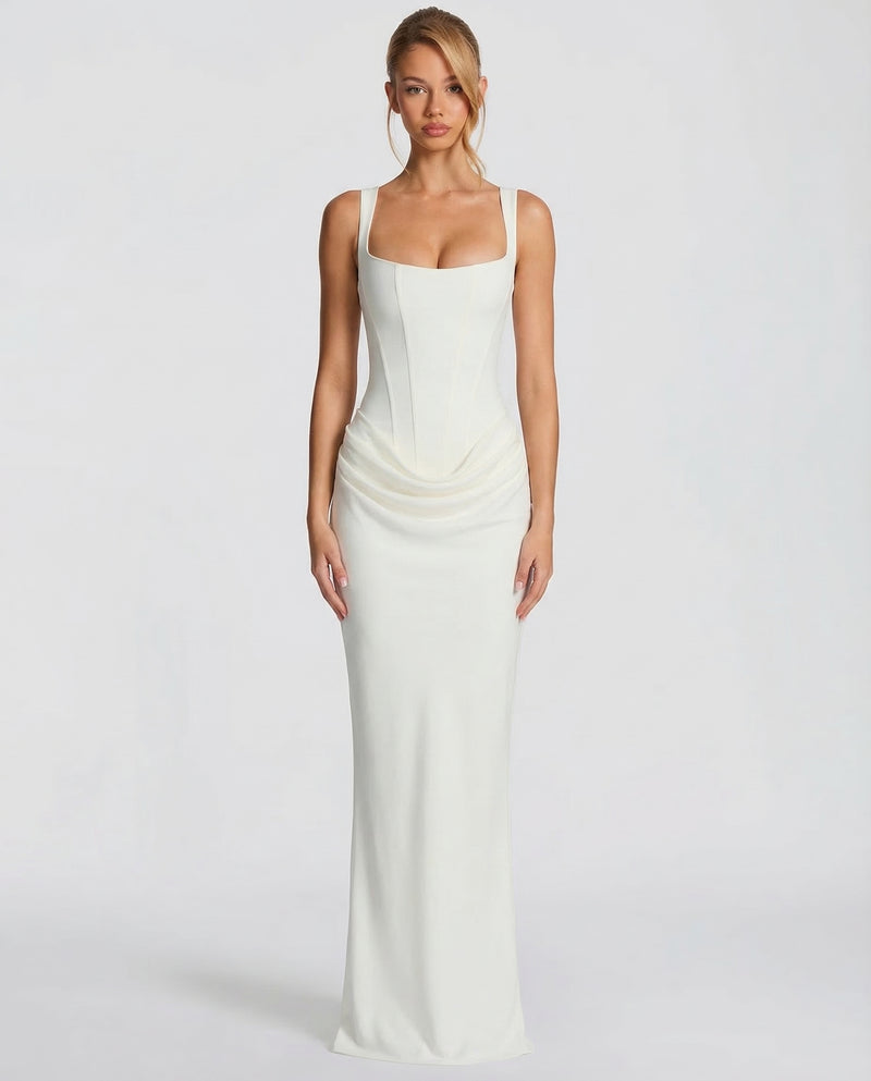 EVIE | Corset Draped Skirt Maxi Dress