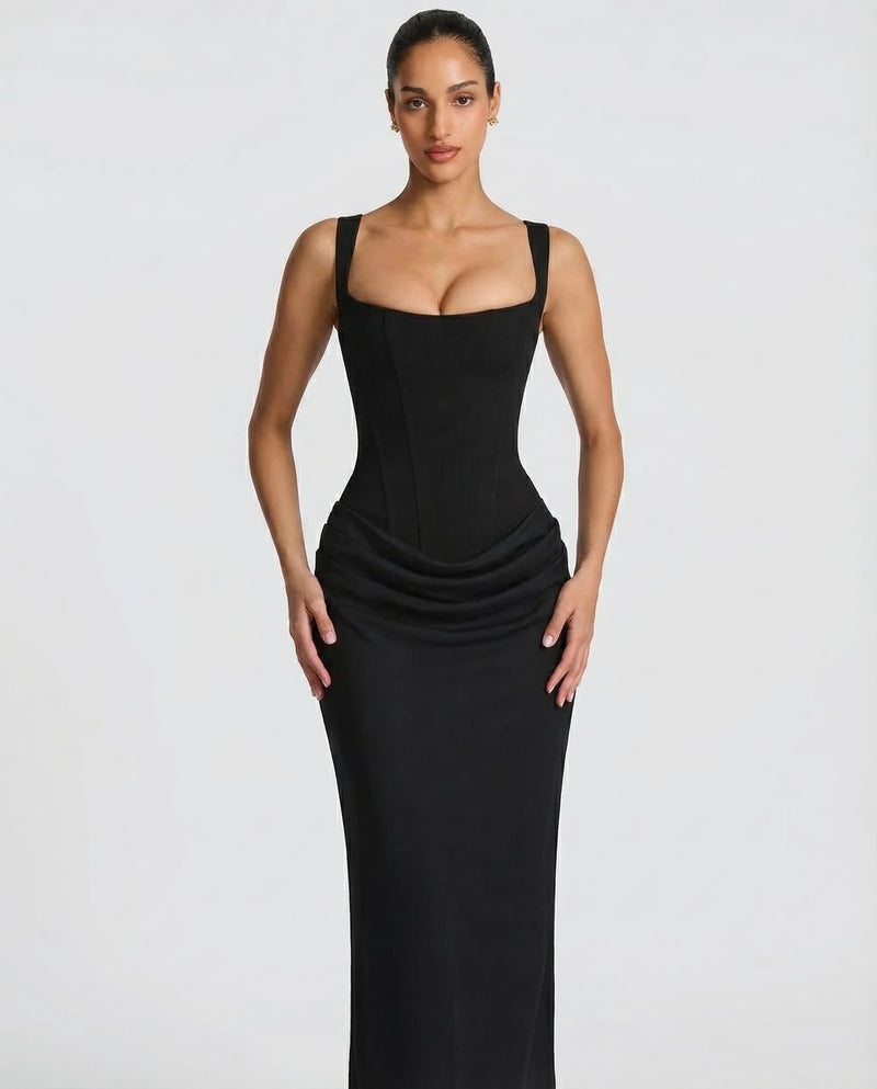 EVIE | Corset Draped Skirt Maxi Dress