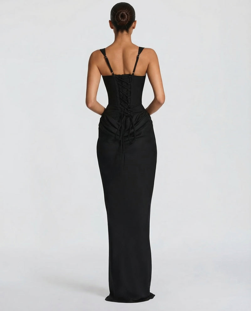 EVIE | Corset Draped Skirt Maxi Dress