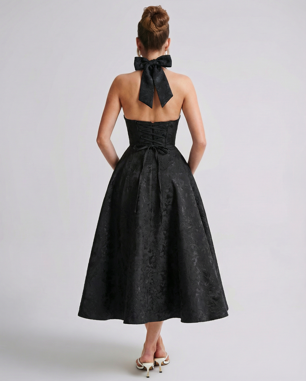 EVIE | Jacquard Halter Corset Midi Dress