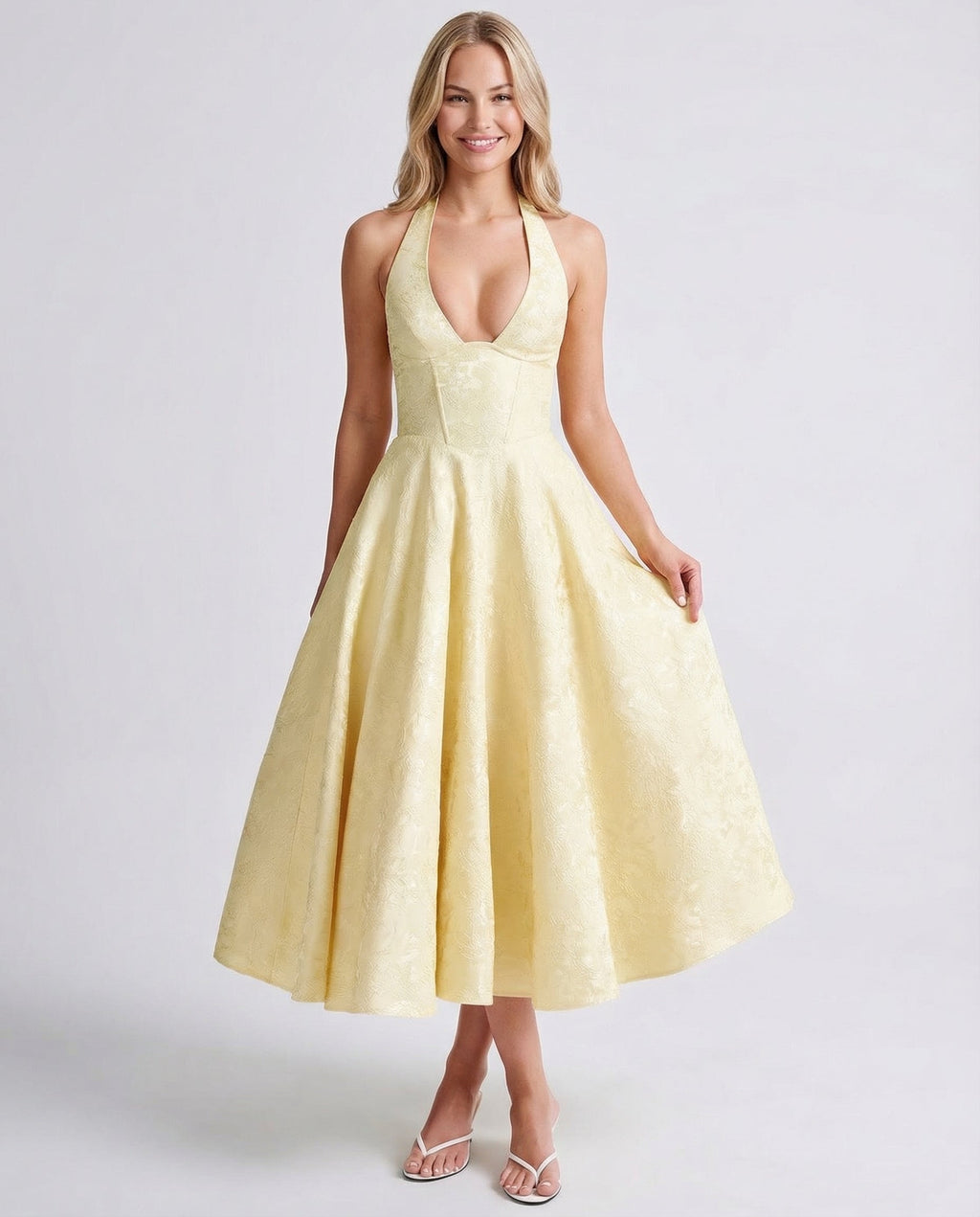 EVIE | Jacquard Halter Corset Midi Dress