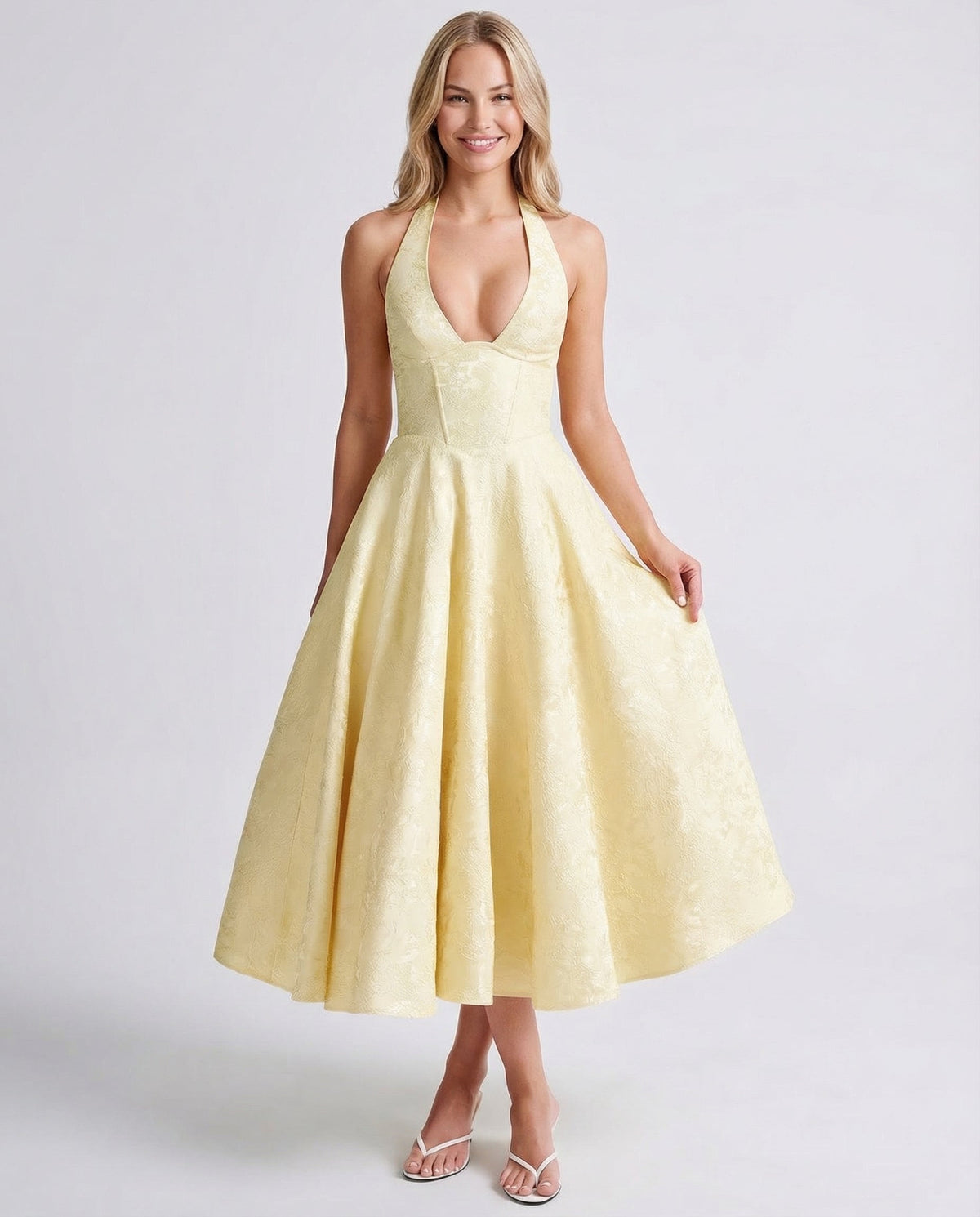 EVIE | Jacquard Halter Corset Midi Dress
