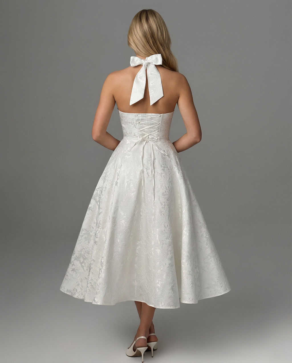 EVIE | Jacquard Halter Corset Midi Dress