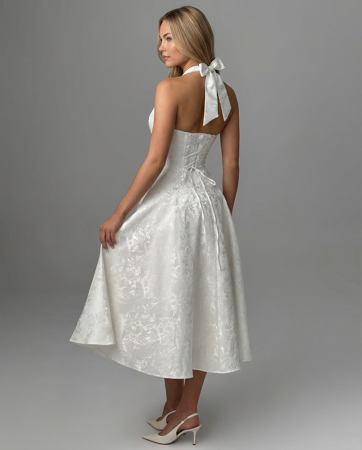 EVIE | Jacquard Halter Corset Midi Dress