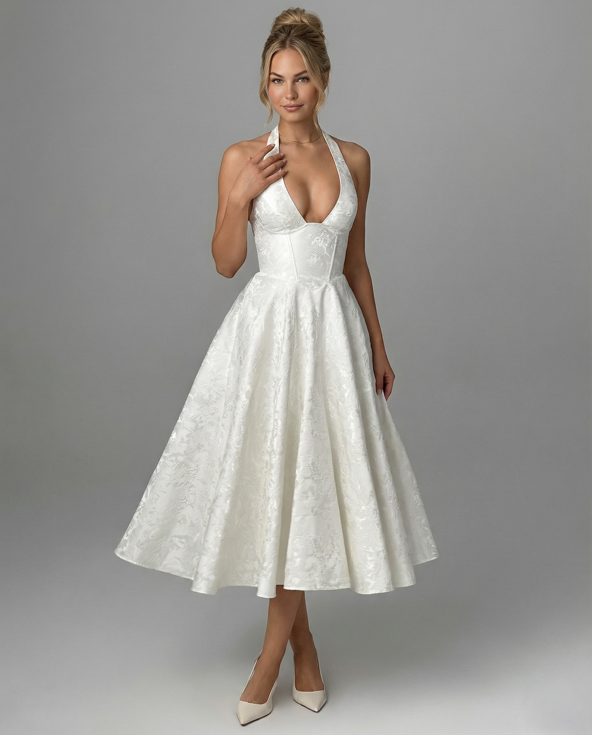 EVIE | Jacquard Halter Corset Midi Dress