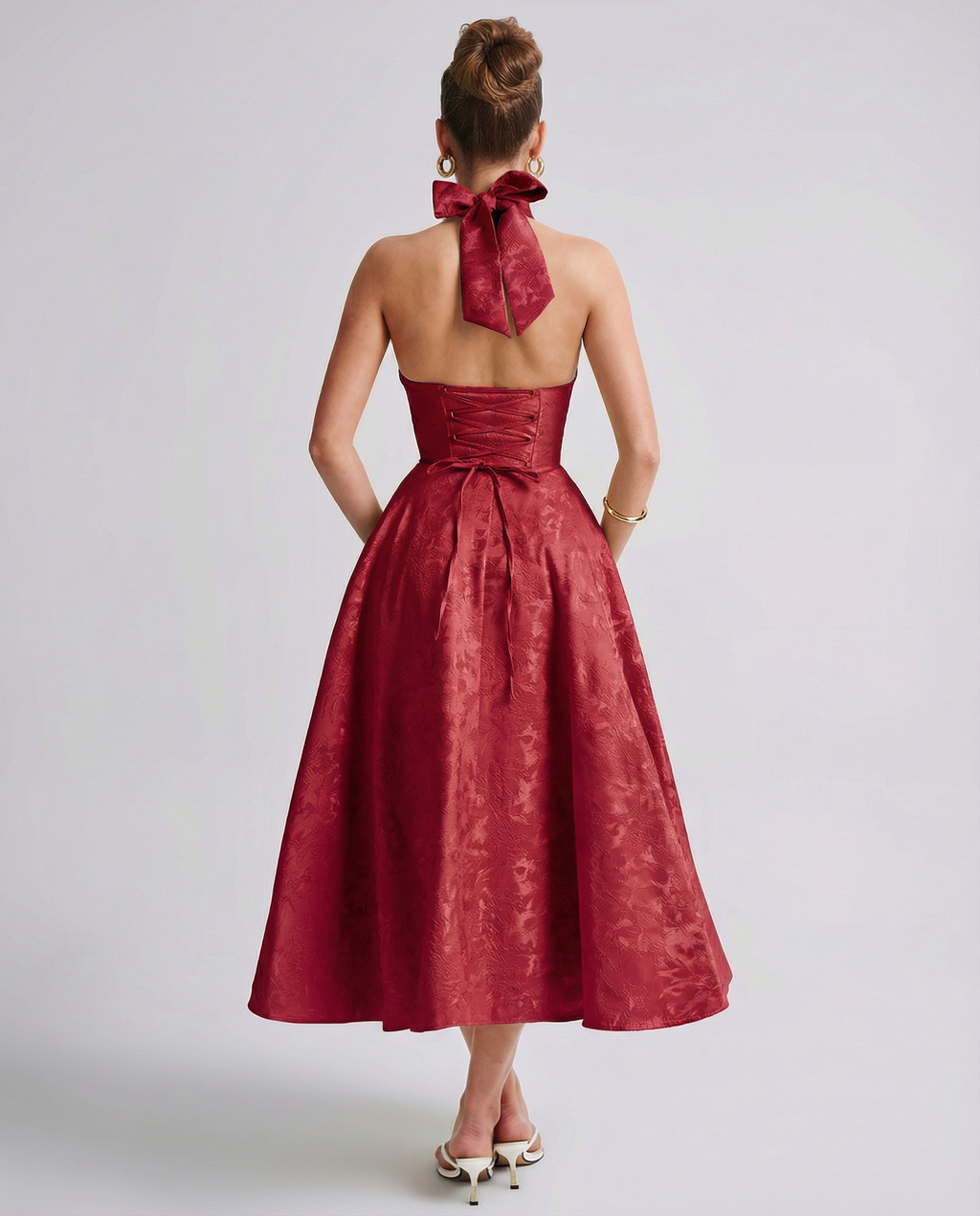EVIE | Jacquard Halter Corset Midi Dress
