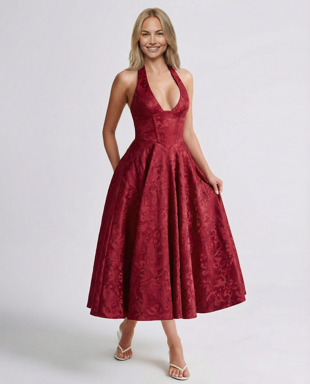 EVIE | Jacquard Halter Corset Midi Dress