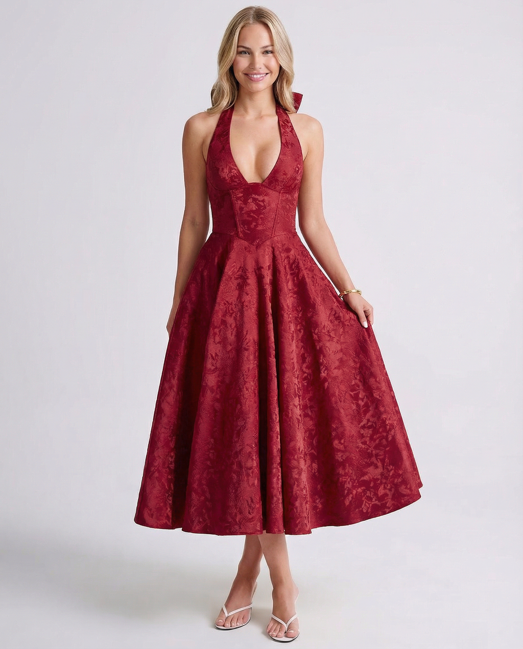 EVIE | Jacquard Halter Corset Midi Dress
