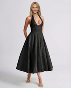 EVIE | Jacquard Halter Corset Midi Dress