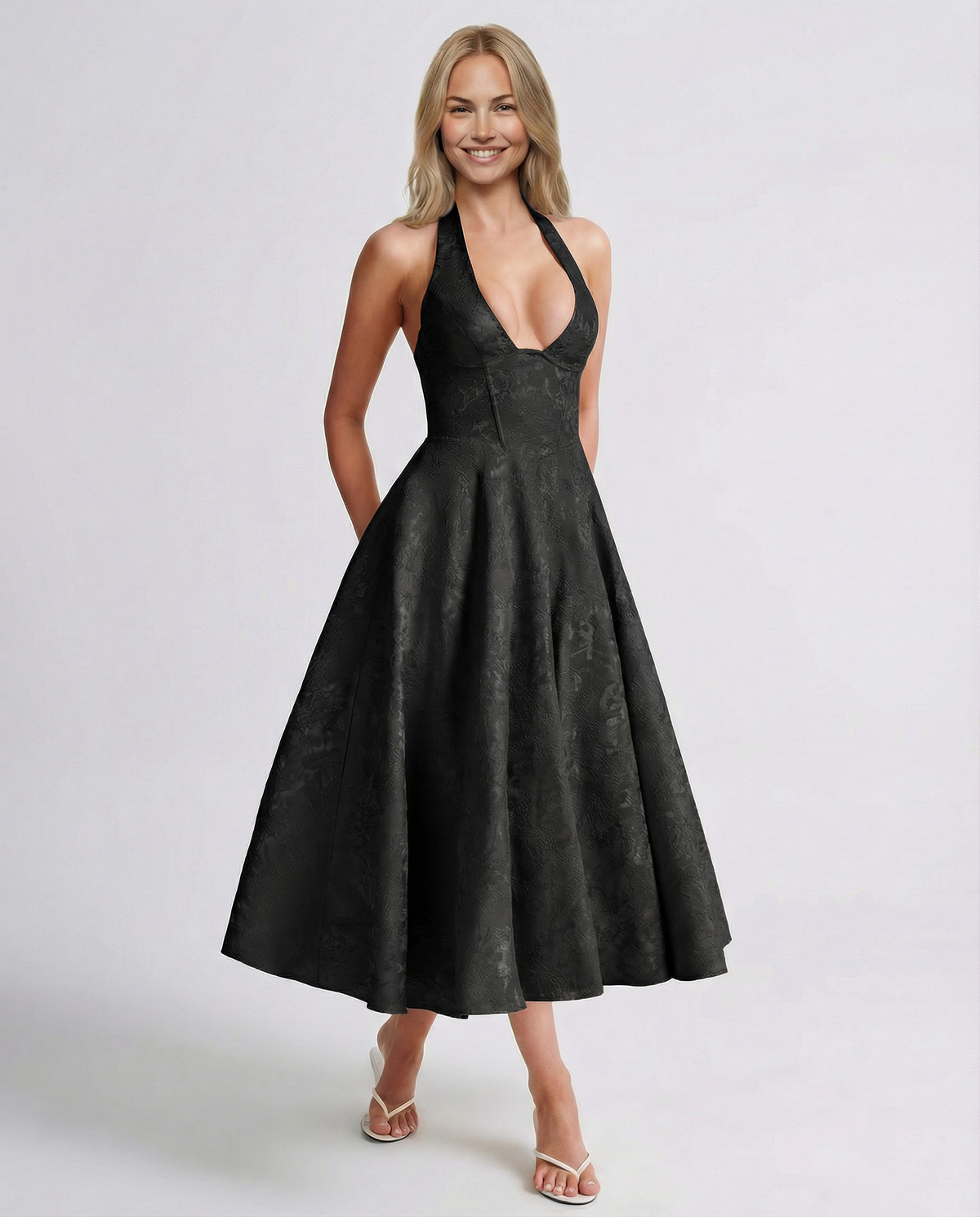 EVIE | Jacquard Halter Corset Midi Dress